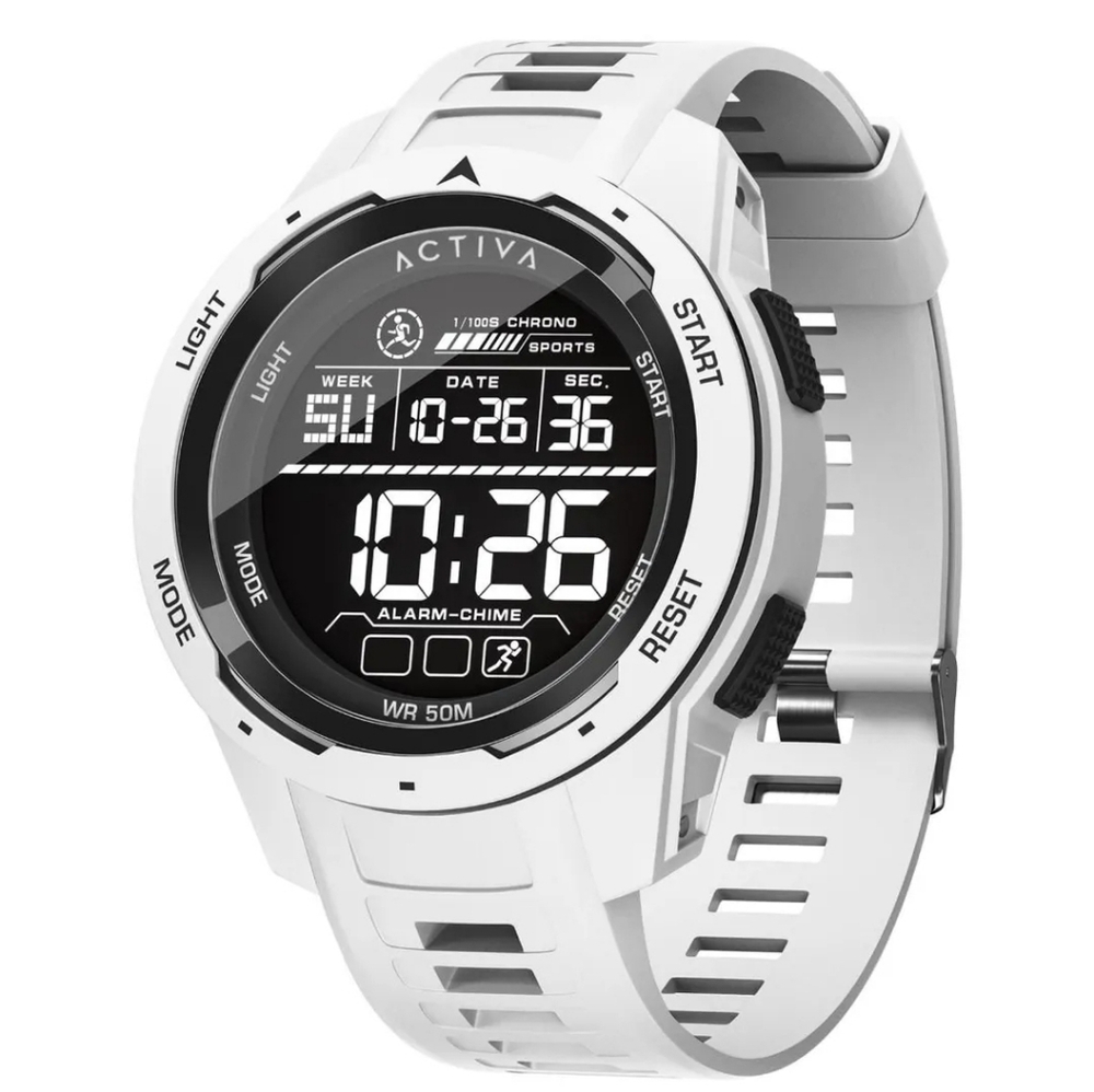 NEW Activa ACW8105‑002 Men’s 45mm Watch – White Digital Chrono 50M Sports Timer